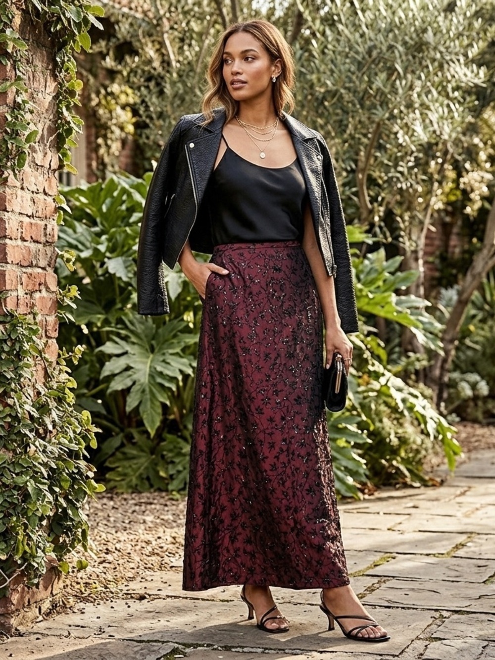 NWT VTG Y2K Beaded Whimsigoth Dark Romantic Vamp Red Black Maxi Skirt Womens 14